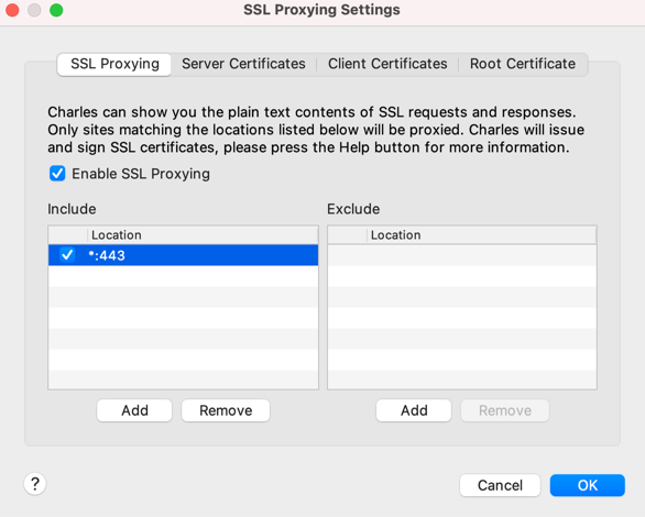 SSL settings with location
